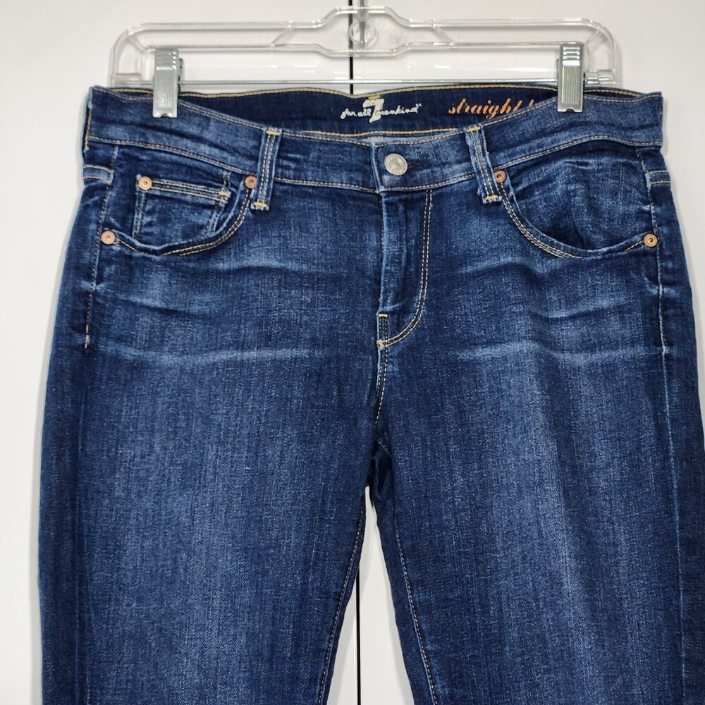 7 For All Mankind Straight Leg Dark Blue Wash Jeans Women's Size 29 - Picture 3 of 7